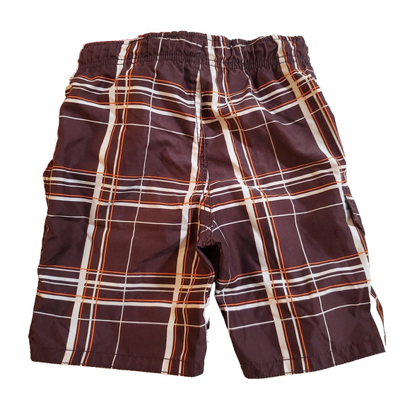 Mossimo Boys Swim Trunks Size XS 4/5 Brown Plaid Mesh Lined Drawstring Pockets - Picture 2 of 9